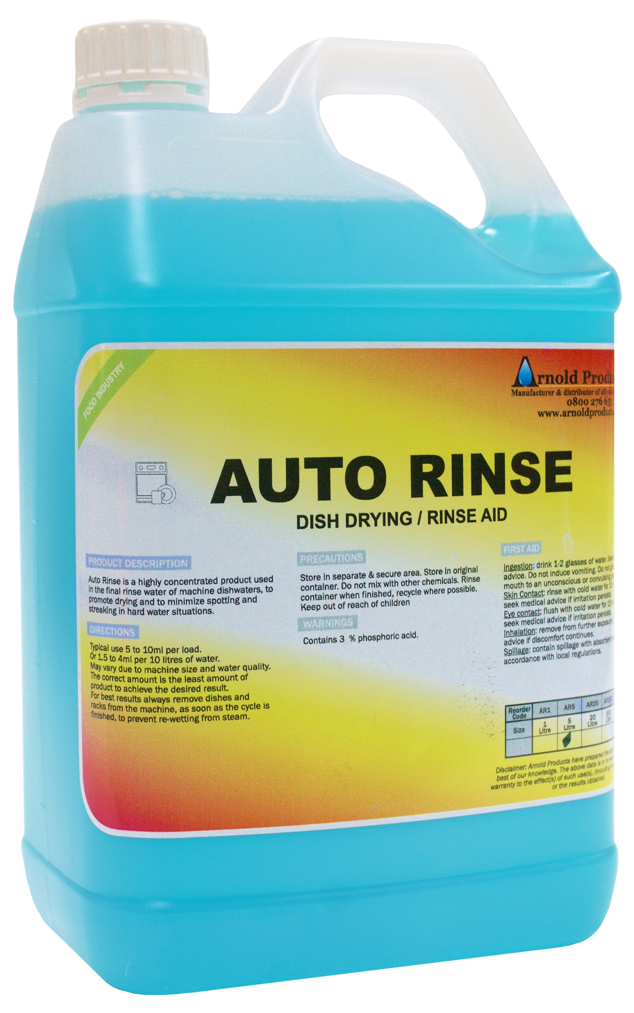 5L AUTO RINSE DISHWASHER DRYING/RINSE AID | Arnold Products Limited